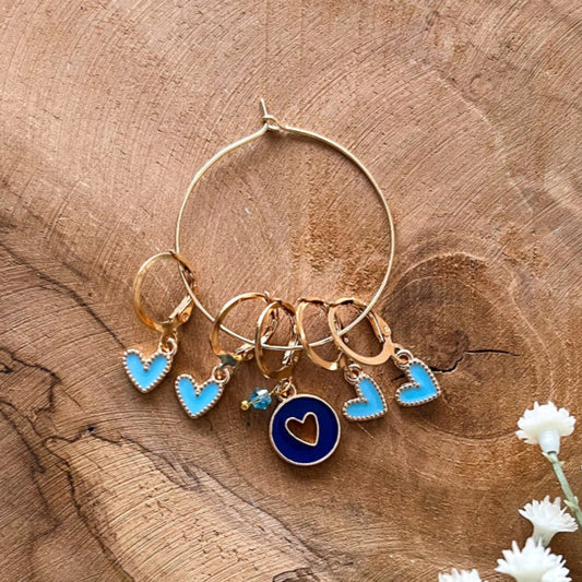 Marqueurs de mailles - Lovely Hearts - Bleu