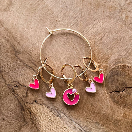 Marqueurs de mailles - Lovely Hearts - Fushia