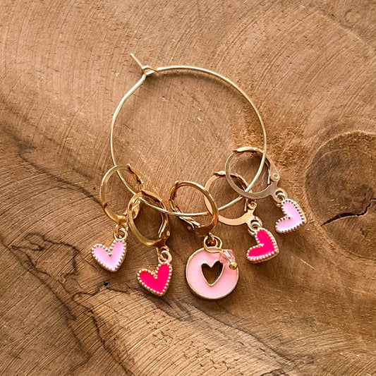Marqueurs de mailles - Lovely Hearts - Rose