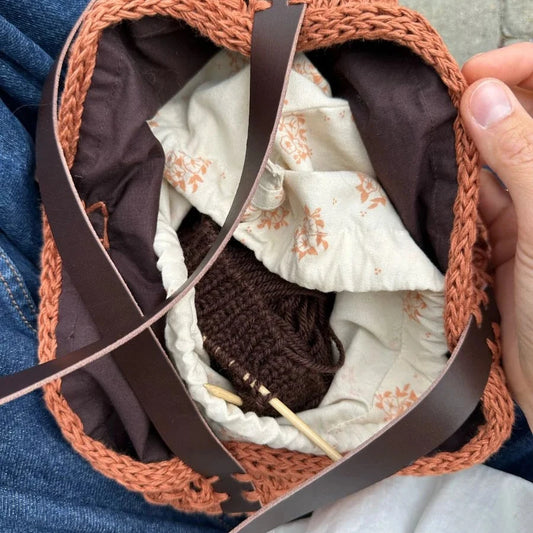 Lining for round bottom bag 68 cm Brown - PetiteKnit