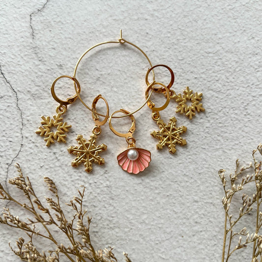 Marqueurs de maille - Océan enneigé - Coquillage rose doré - Variante 1